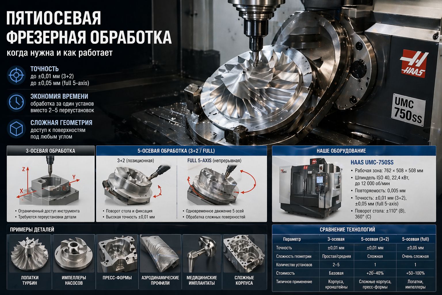 Пятиосевая фрезеровка на ЧПУ: когда нужна и как работает